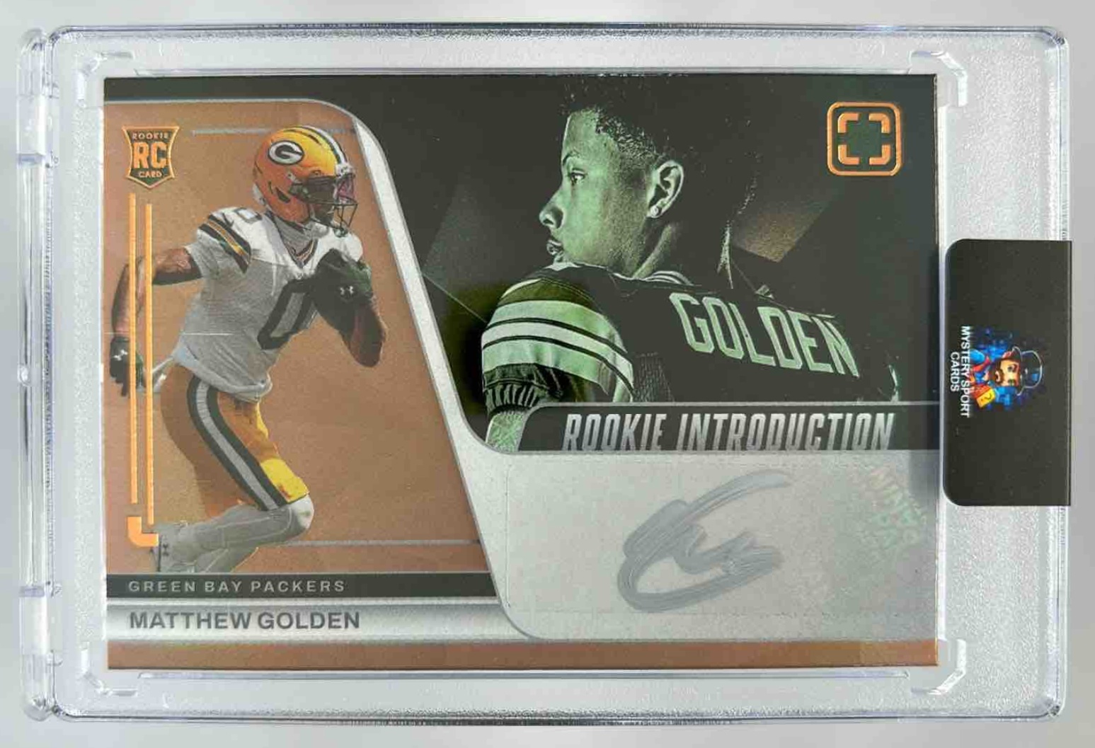 Card image for 2025 Panini PhotoGenic Matthew Golden Rookie Introduction Signatures #9 RC Auto Packers