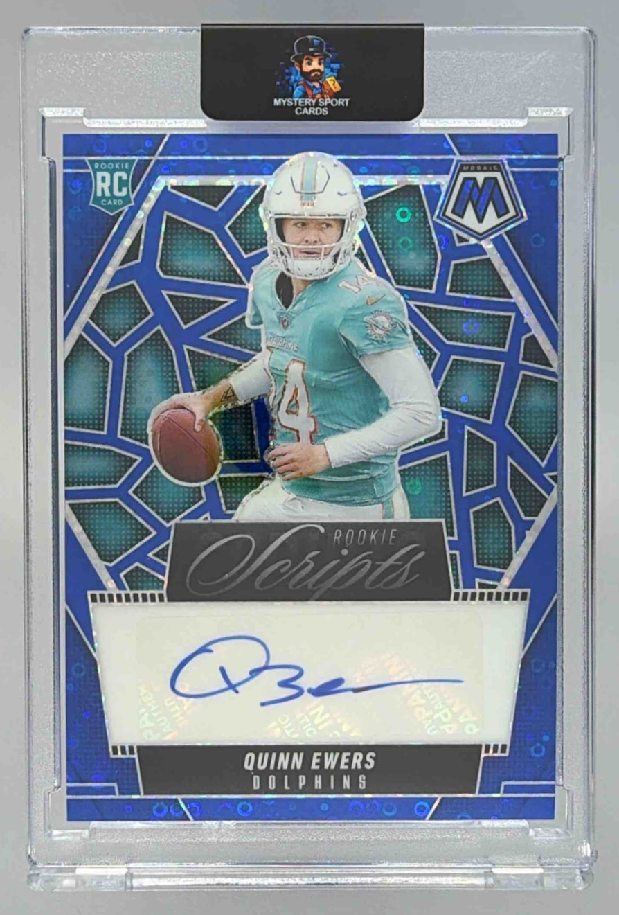 Card image for 2025 Panini Mosaic Quinn Ewers Rookie Scripts #RS-QES RC Auto Dolphins