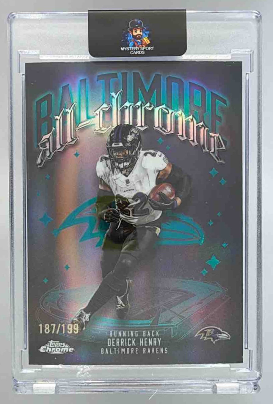 Card image for 2025 Topps Chrome Derrick Henry All Team Aqua Refractor /199 #ACT-4 Ravens