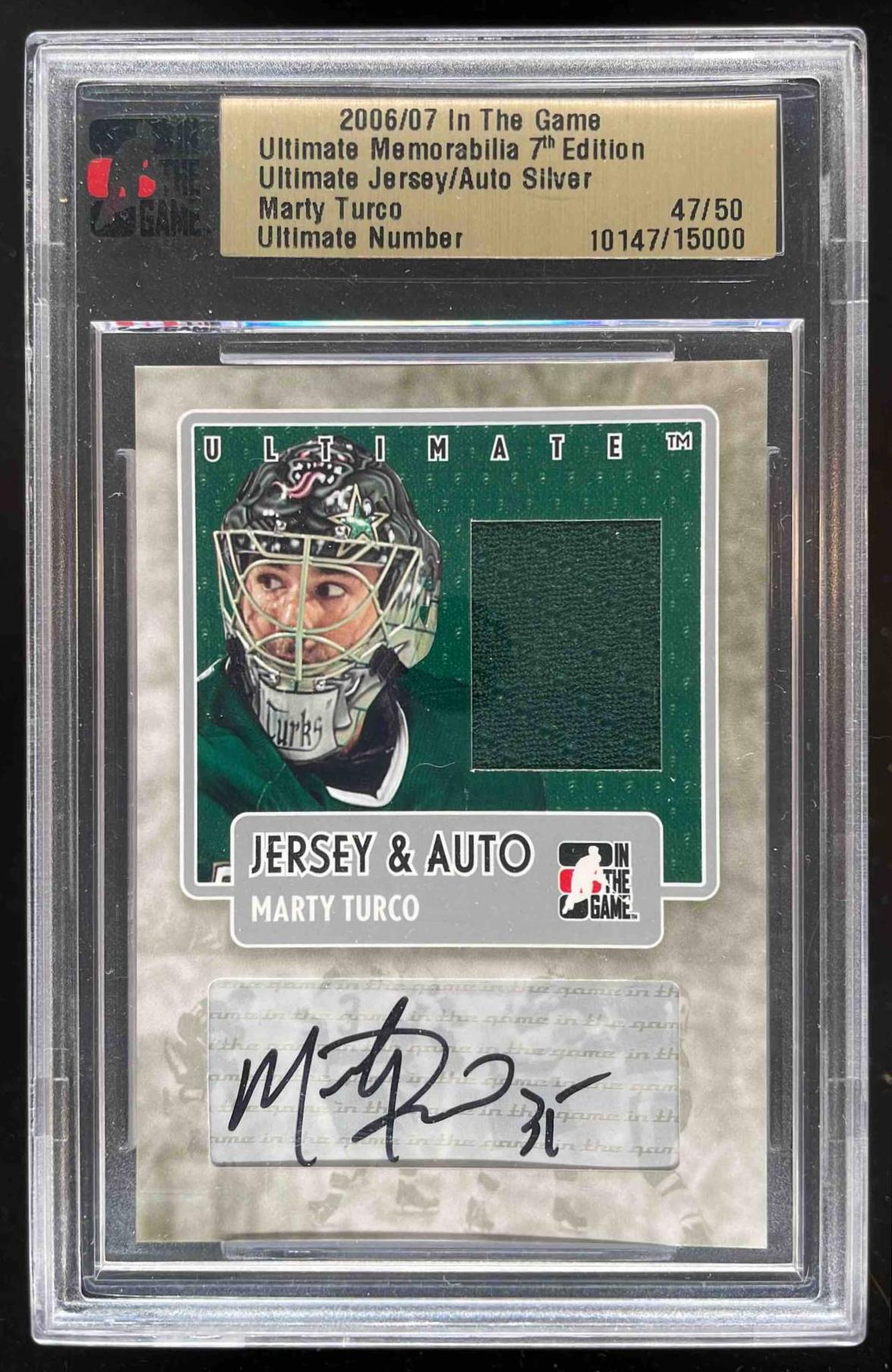 Card image for 2006-07 ITG ULTIMATE MEM 7TH EDITION MARTY TURCO JERSEY AUTO #NNO SILVER 47/50