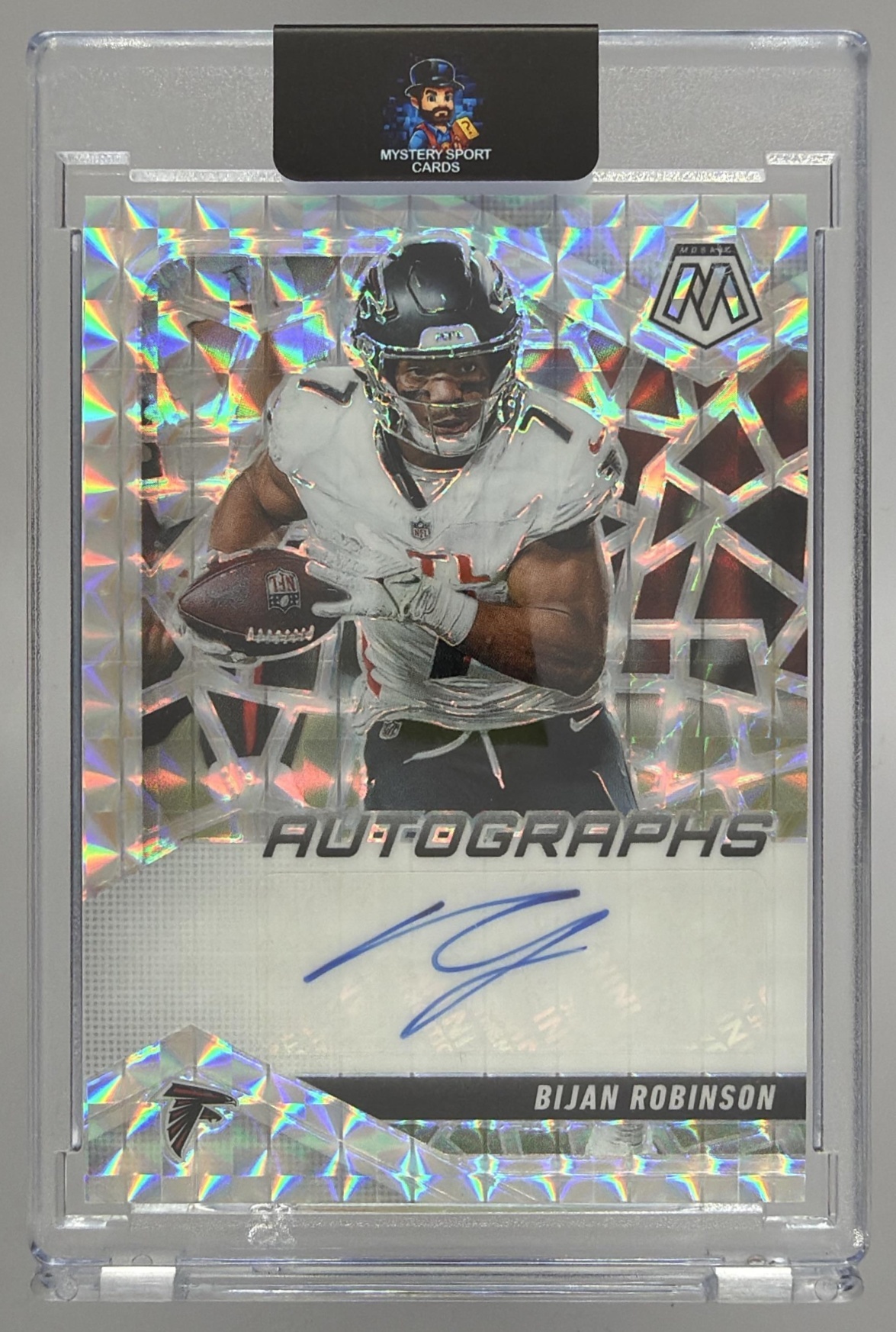 Card image for 2025 Panini Football Mosaic Bijan Robinson Mosaic Auto #AMC-BRN Atlanta Falcons