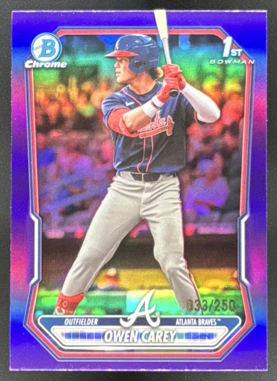Card image for Owen Carey 2026 Bowman Purple Refractor /250 Chrome Prospects Atlanta Braves