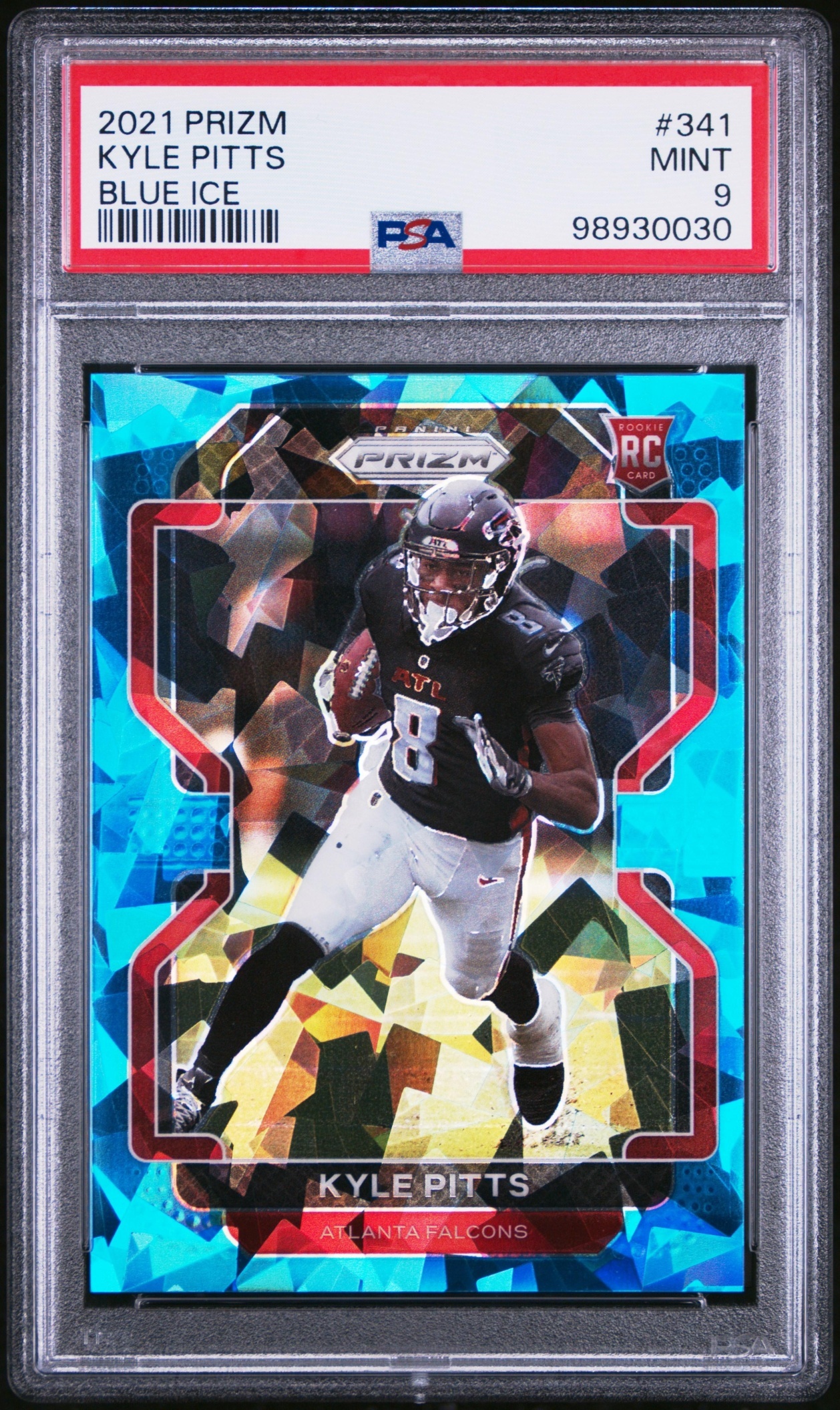 Card image for 2021 Panini Football Prizm Kyle Pitts Blue Ice /99 #341 RC Atlanta Falcons