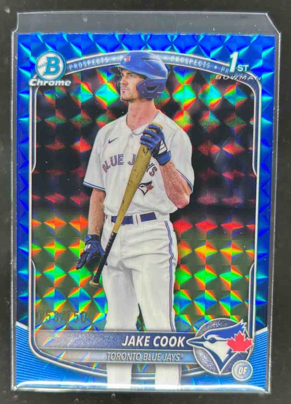 Card image for Jake Cook 2025 Bowman Draft Chrome Blue Geometric Refractor /150