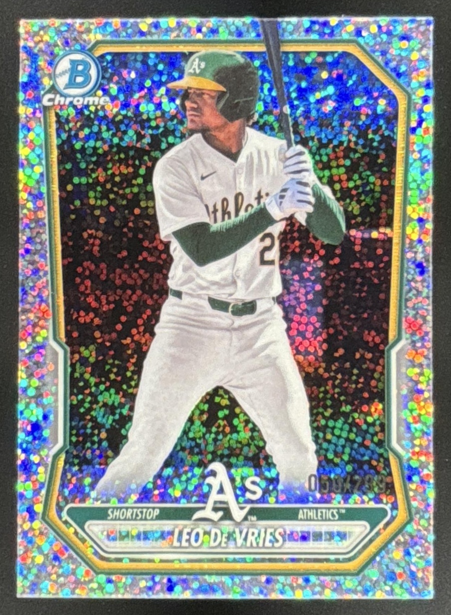 Card image for Leo De Vries 2026 Bowman Speckle Refractor /299 Chrome Prospects Athletics