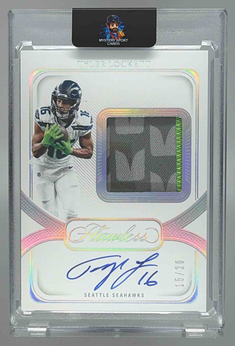 Card image for 2025 Panini Flawless Tyler Lockett 2024 Football - Patch Auto Silver #10 MEM Seahawks
