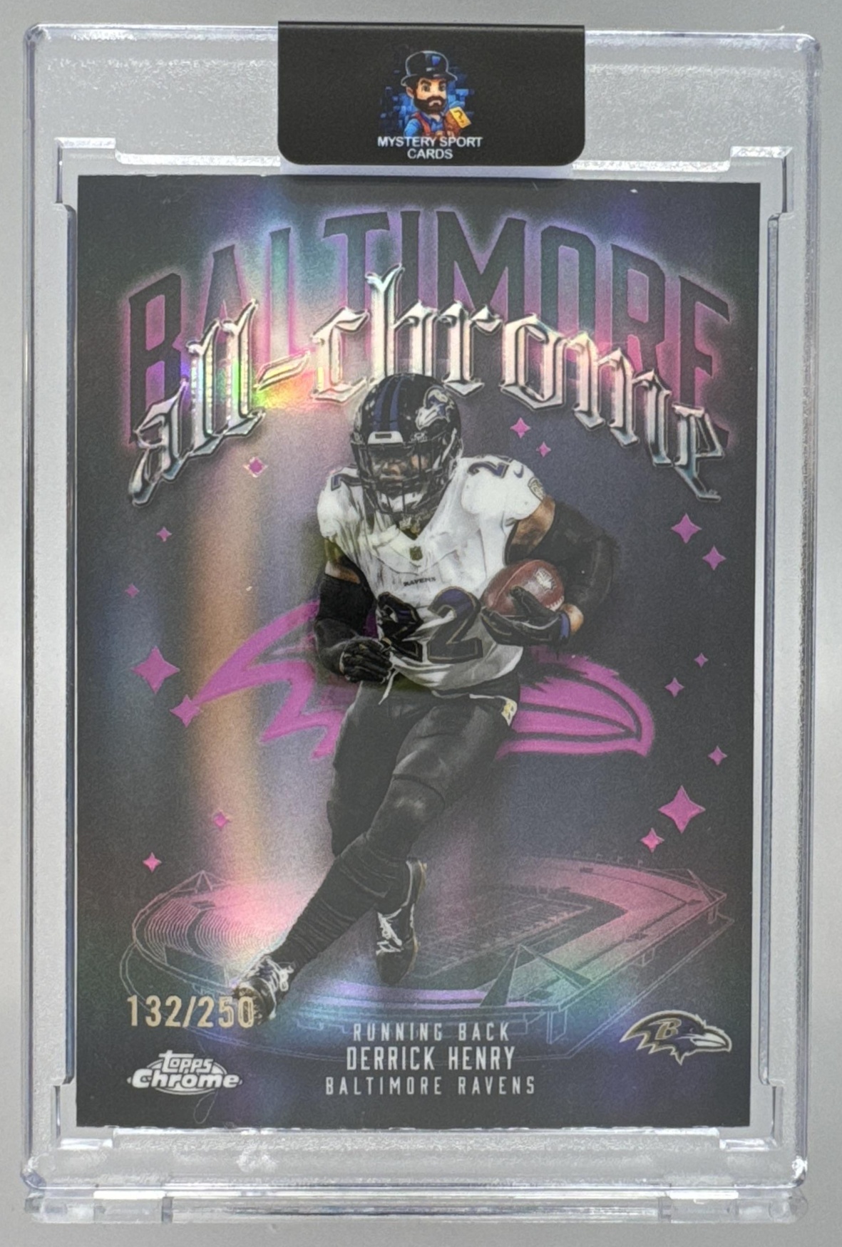Card image for 2025 Topps Chrome Derrick Henry All Team Pink Refractor /250 #ACT-4 Ravens