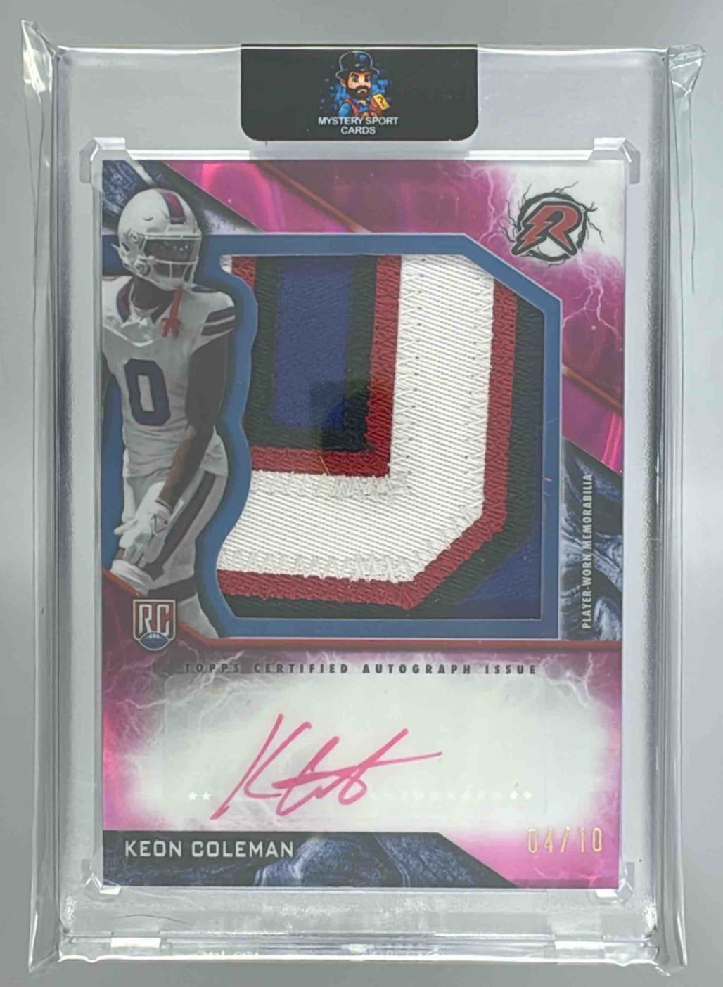 Card image for 2024 Topps Resurgence Keon Coleman Rookie Patch Auto Pink Power Surge /10 #RPA-KC MEM RC Bills