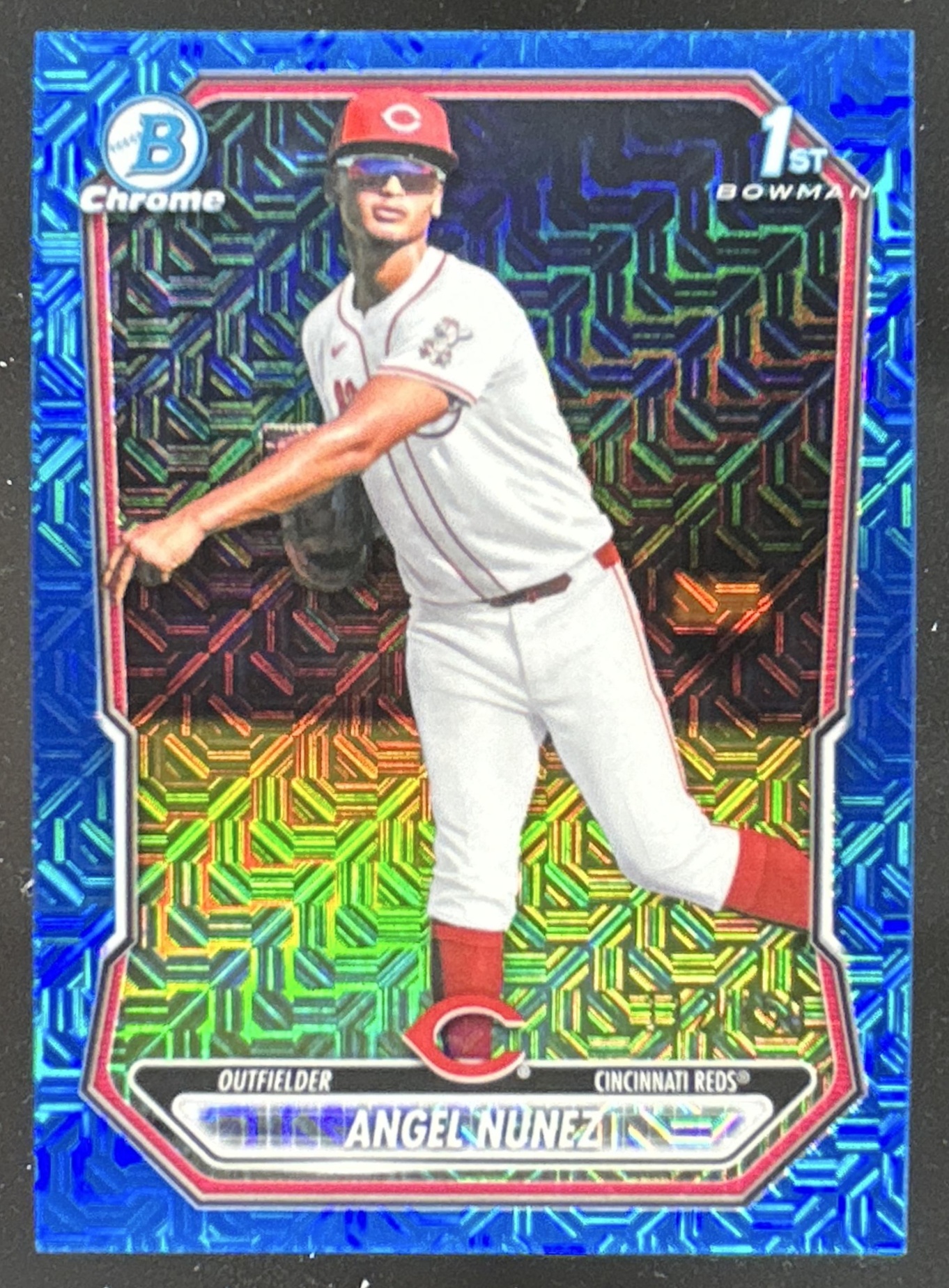 Card image for Angel Nunez 2026 Bowman Chrome Mega Box Prospects Blue Mojo Refractor /150