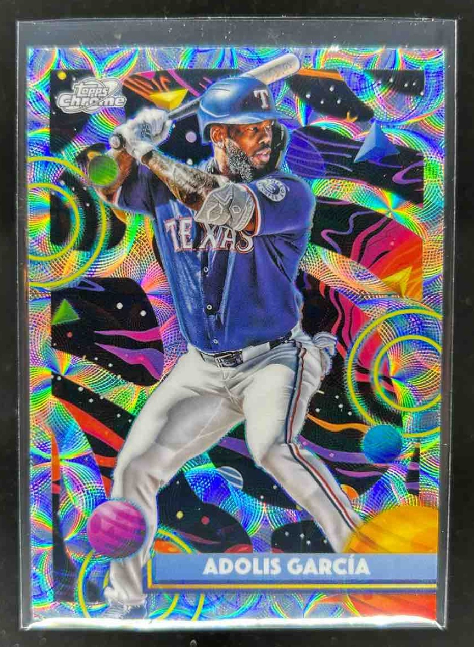 Card image for Adolis Garcia 2025 Topps Baseball Cosmic Chrome Nucleus Refractor Texas Rangers