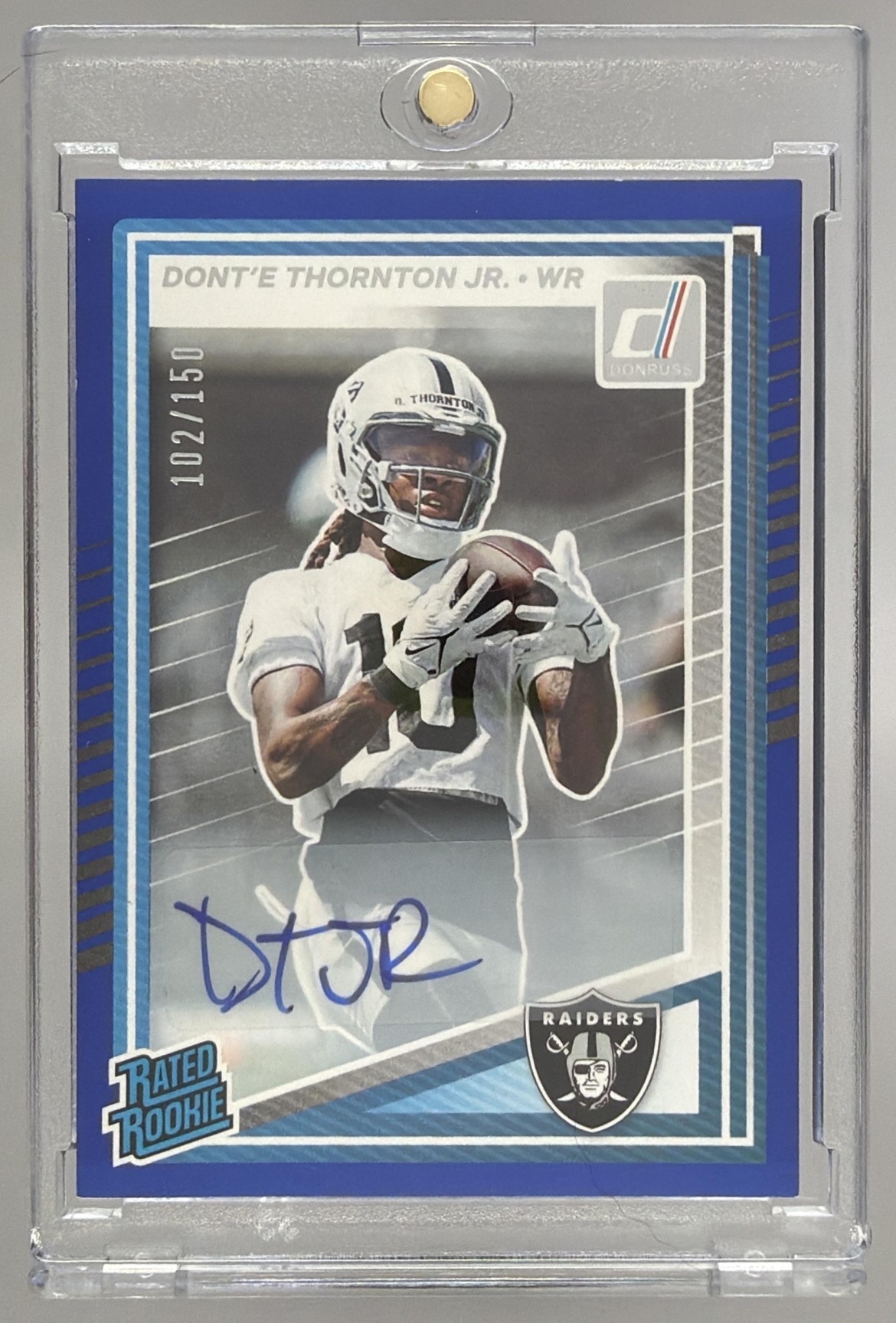 Card image for 2025 Panini Donruss Dont'e Thornton Jr. Rated Rookie Auto Blue /150 #349 RC