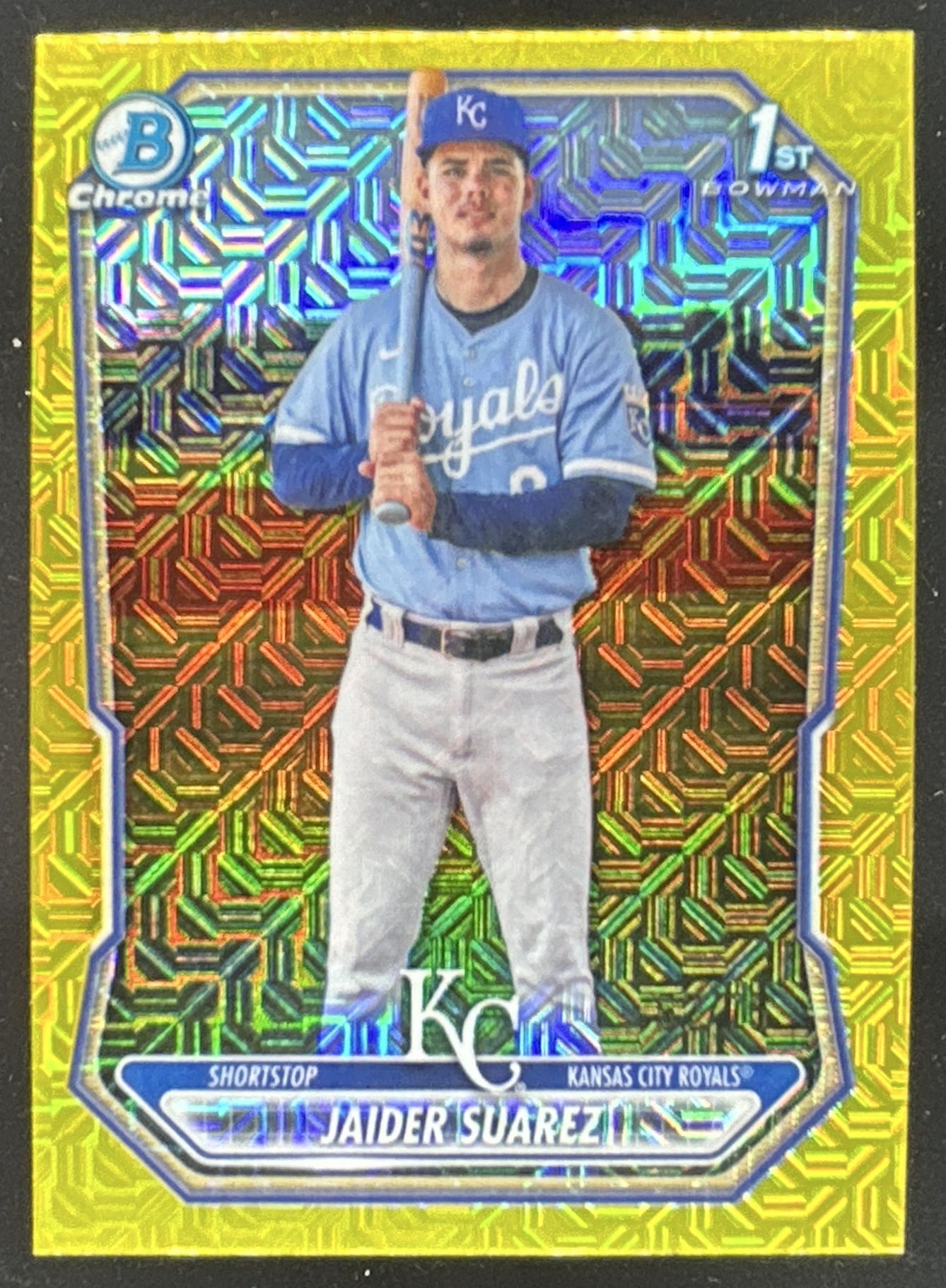 Card image for Jaider Suarez 2026 Bowman Chrome Mega Box Prospects Yellow Mojo Refractor /75