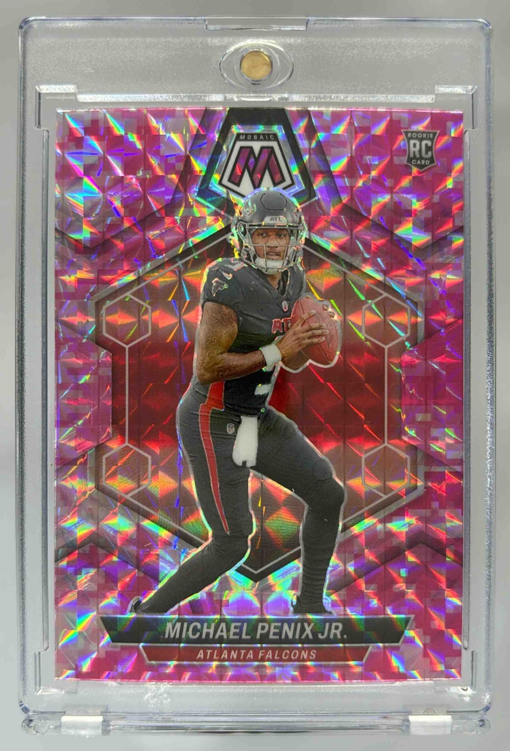 Card image for 2024 Panini Mosaic Michael Penix Jr. Camo Pink Prizm #308 RC Falcons