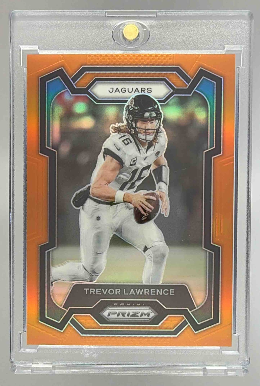 Card image for 2023 Panini Football Prizm Trevor Lawrence Orange /249 #139 Jacksonville Jaguars