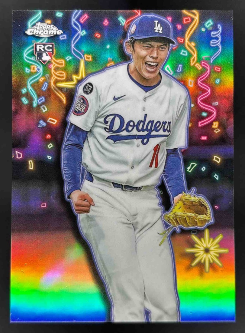 Card image for 2025 Topps Chrome Update Roki Sasaki Celebracion #CT-20 RC Dodgers