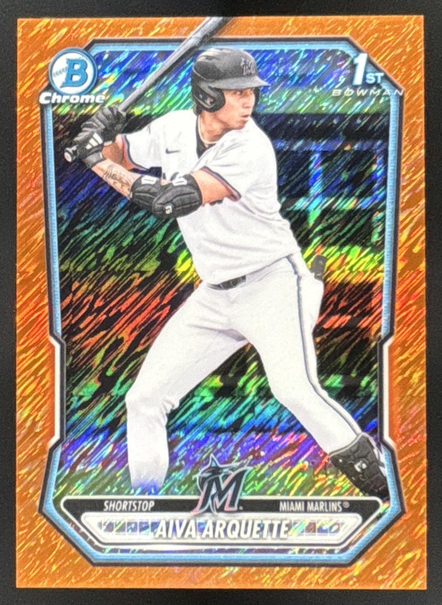 Card image for 2026 Bowman Aiva Arquette Chrome Orange Shimmer Refractor /25 1st Prospect