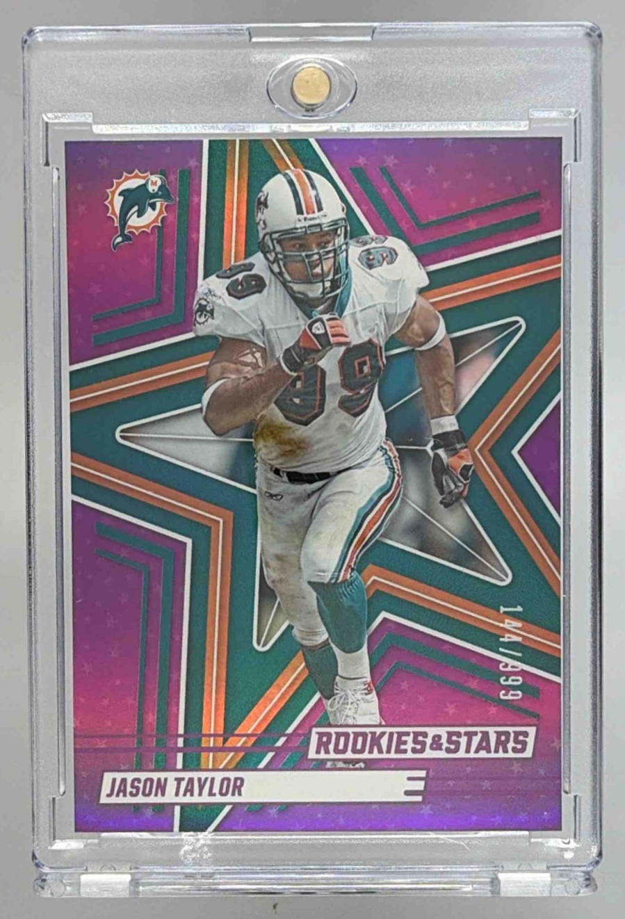 Card image for 2025 Panini Football Rookies & Stars Jason Taylor Purple /999 #31 Miami Dolphins