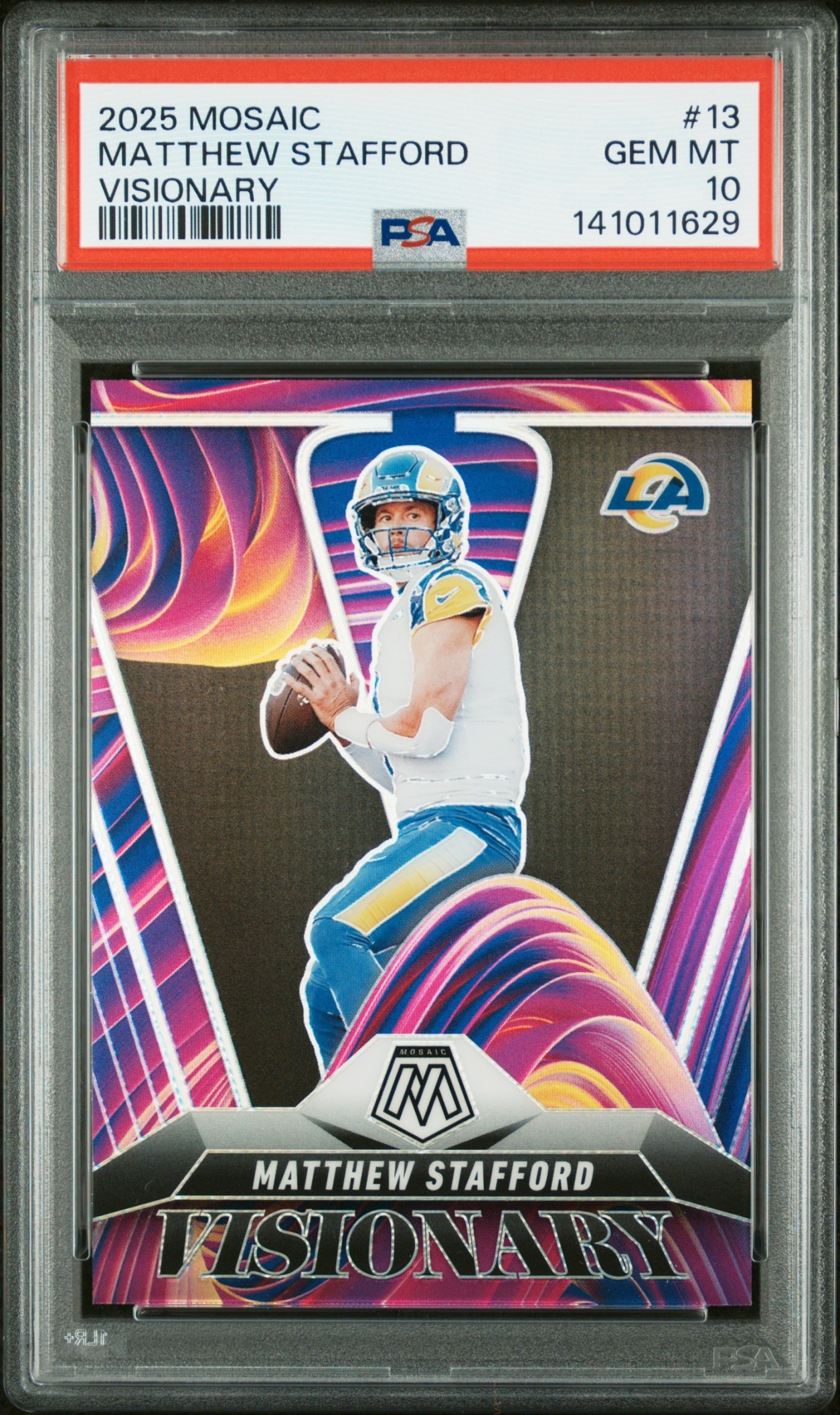 Card image for 2025 Panini Football Mosaic Matthew Stafford Visionary #13 Los Angeles Rams