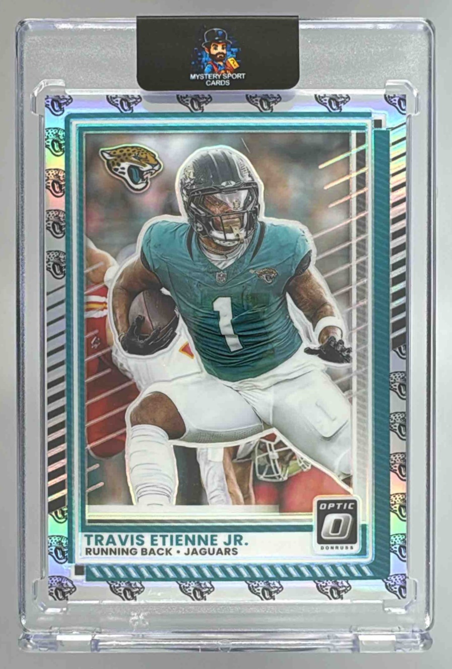 Card image for 2025 Panini Donruss Optic Travis Etienne Jr. Team Logo Prizm /32 #106 Jaguars