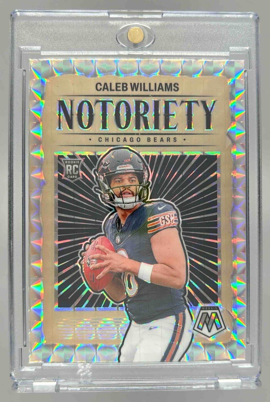 Card image for 2024 Panini Football Mosaic Caleb Williams Notoriety #18 RC Chicago Bears