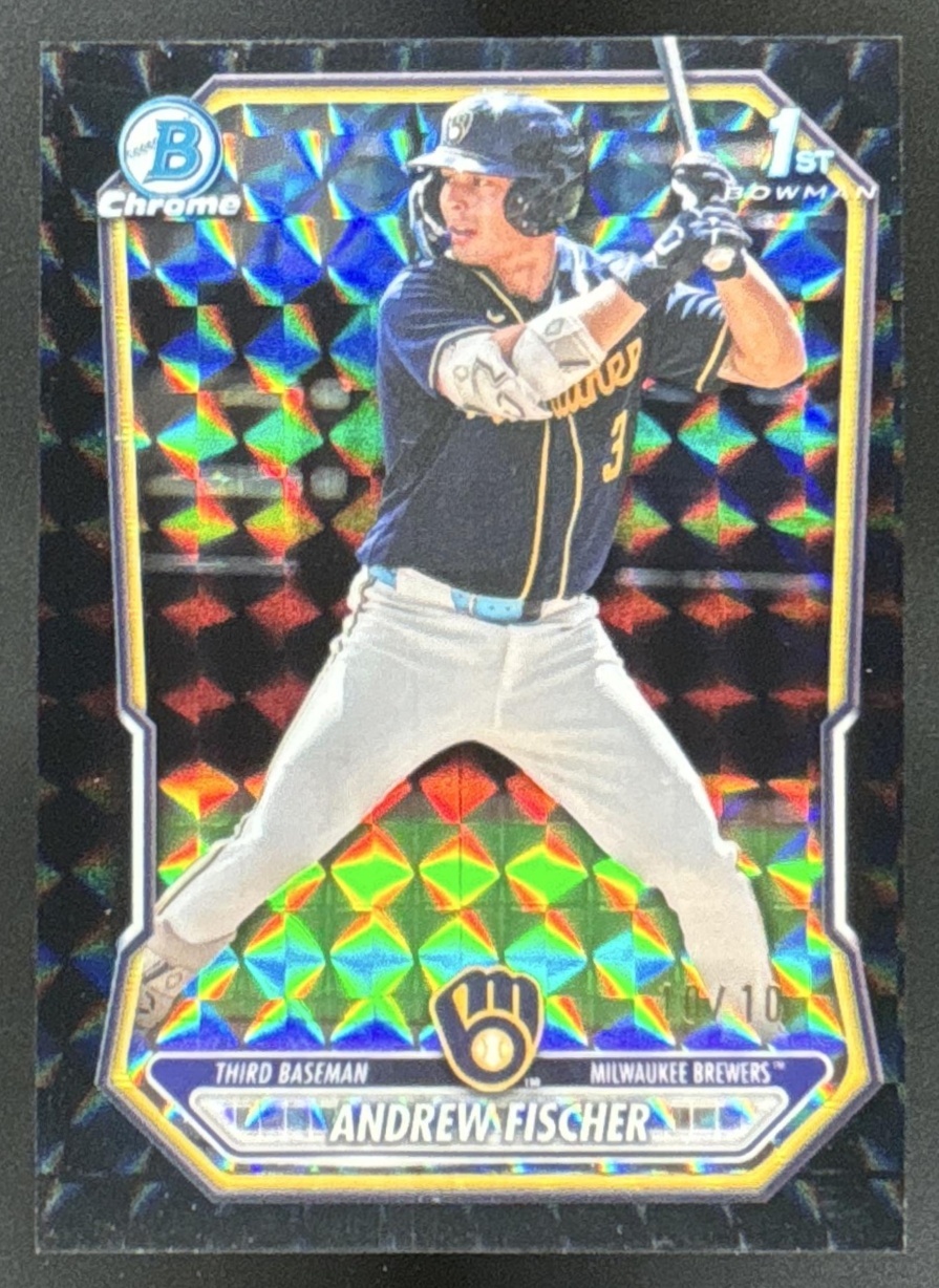 Card image for 2026 Bowman Andrew Fischer Chrome Black Geometric Refractor /10 1st Prospect