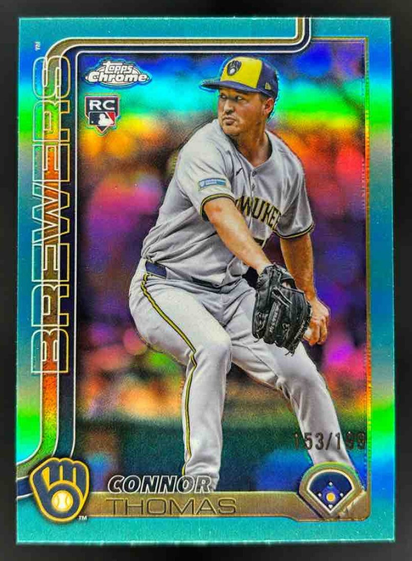 Card image for 2025 Topps Chrome Update Connor Thomas Aqua Refractor /199 #USC192 RC Brewers