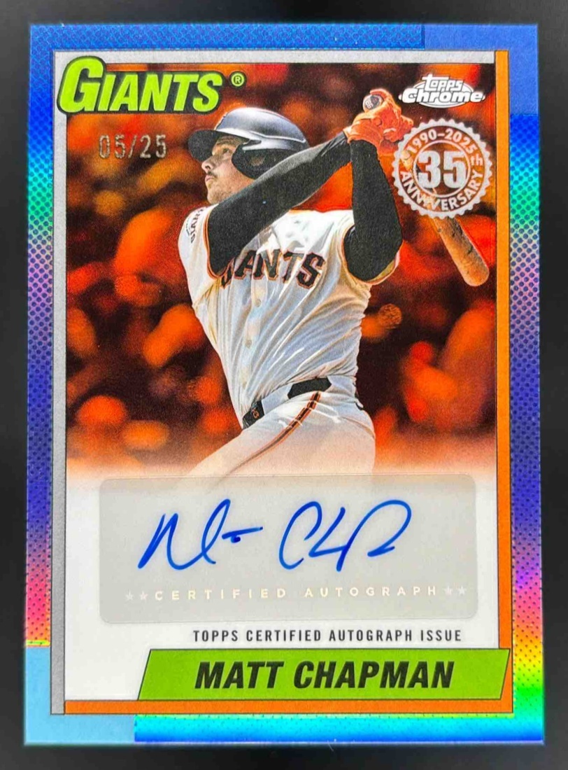 Card image for 2025 Topps Chrome Update Matt Chapman 1990 Auto Orange Refractor /25