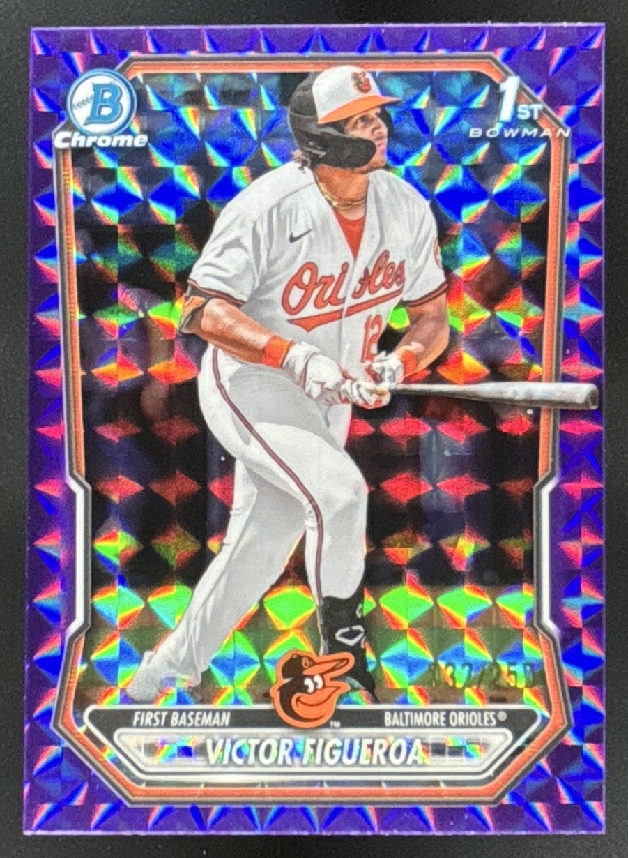 Card image for 2026 Bowman Victor Figueroa Chrome Purple Geometric Refractor /250 1st Prospect