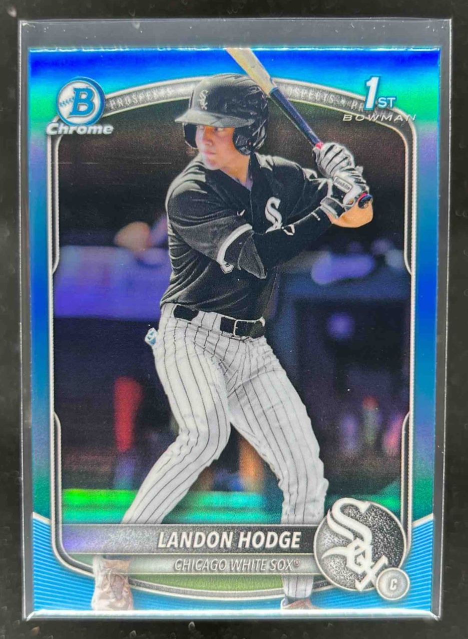 Card image for Landon Hodge 2025 Bowman Draft Chrome Sky Blue Refractor