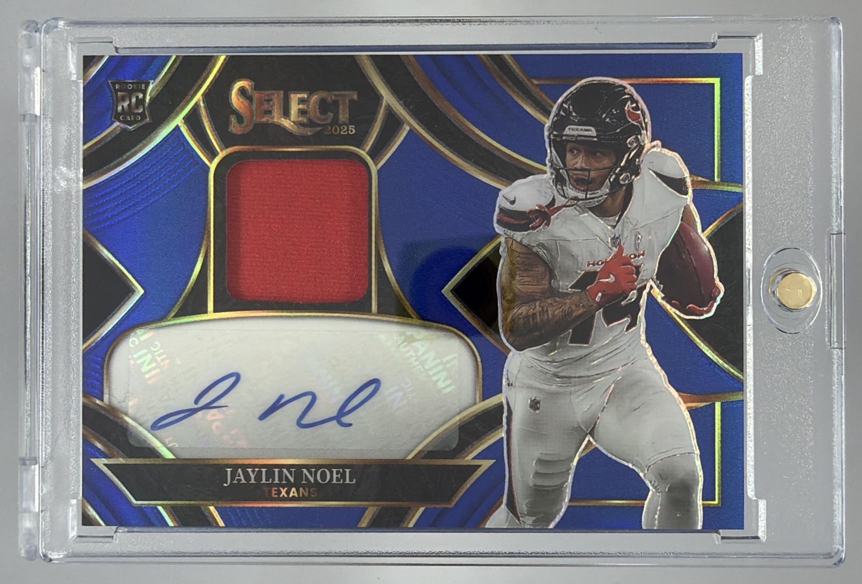Card image for 2025 Panini Select Jaylin Noel Rookie Signature Memorabilia Blue Prizm /149 #RSMP-JNL MEM RC Auto Texans