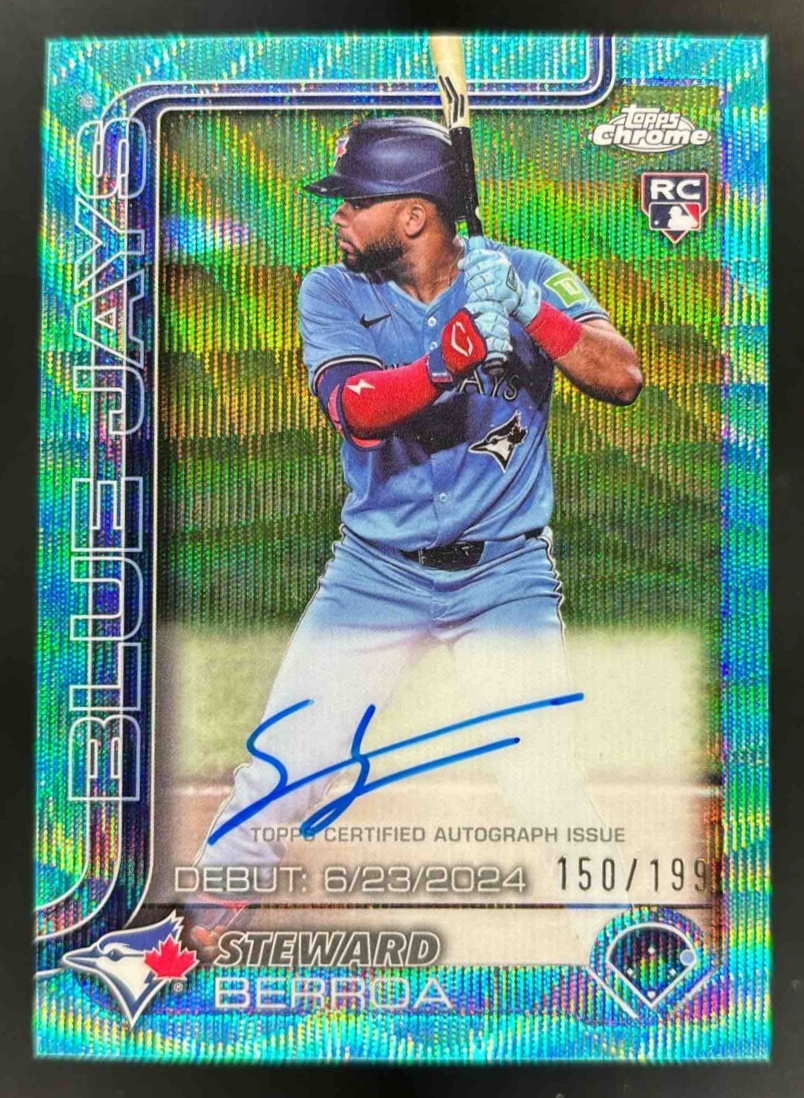 Card image for 2025 Topps Chrome Update Steward Berroa RC Debut Auto Aqua Wave Refractor /199