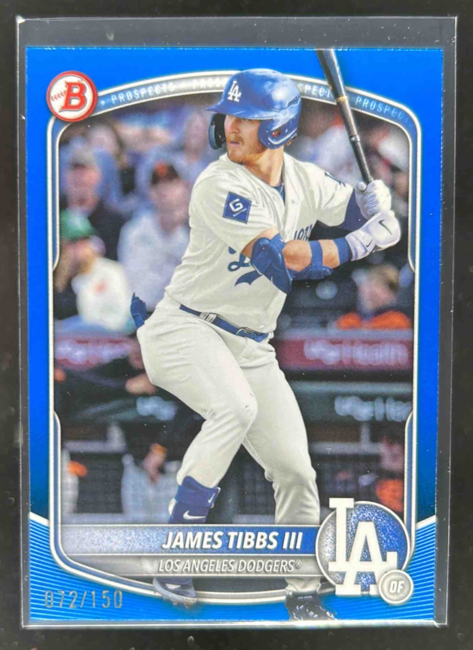 Card image for James Tibbs III 2025 Bowman Baseball Draft Blue Border /150 Los Angeles Dodgers