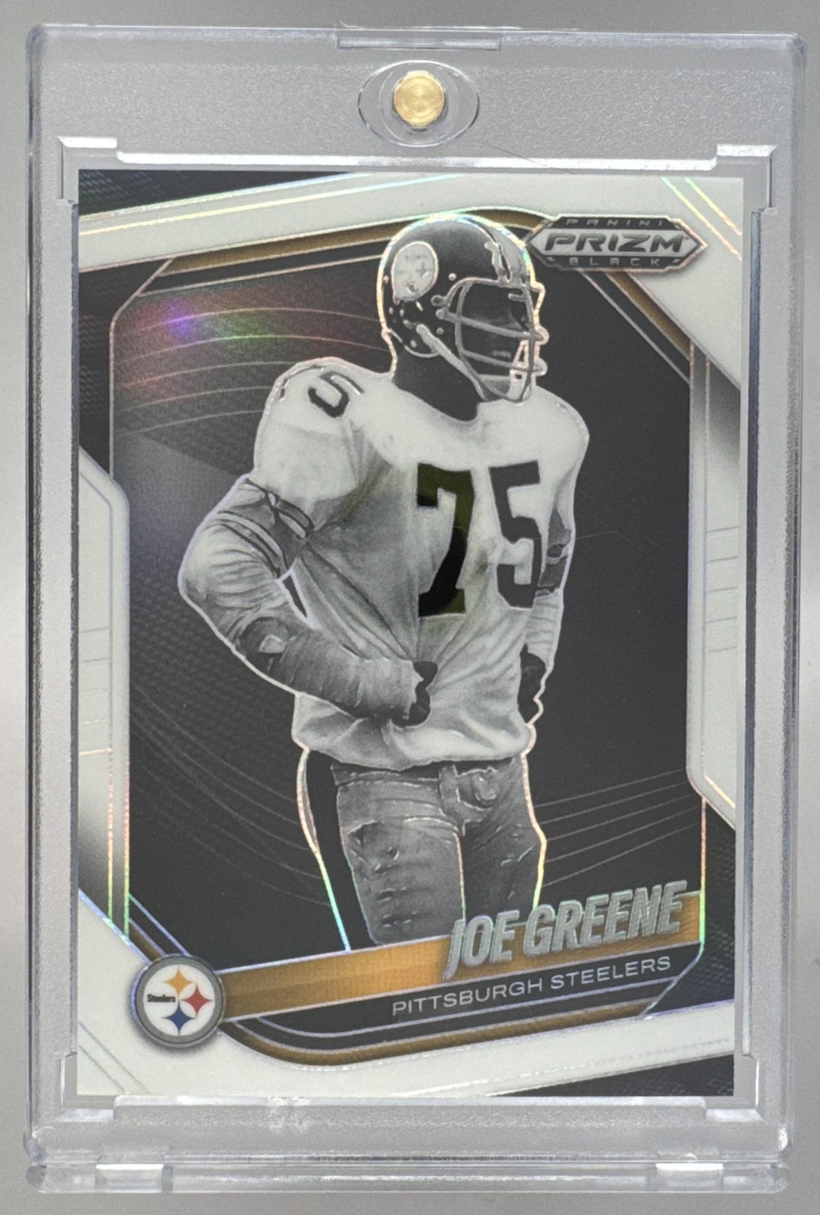 Card image for 2025 Panini Football Prizm Black Joe Greene White /175 #122 Pittsburgh Steelers