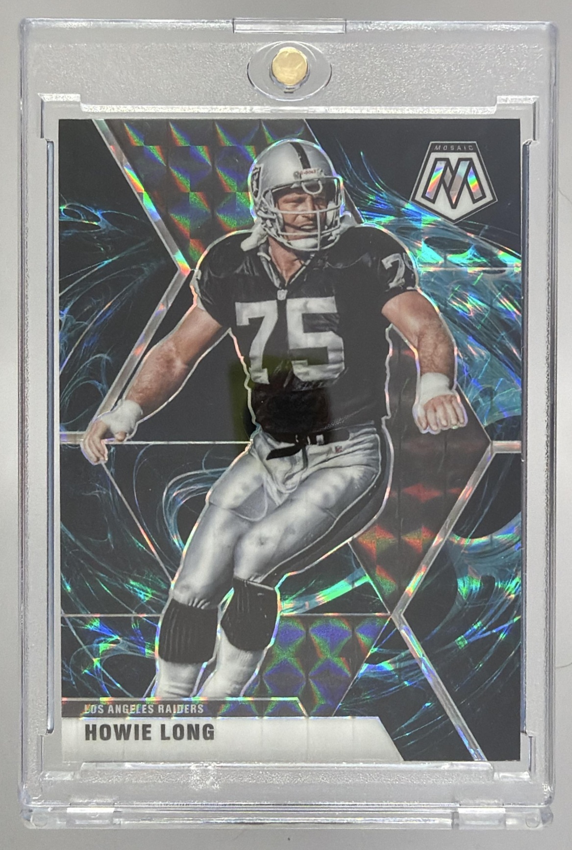 Card image for 2020 Panini Football Mosaic Howie Long Prizm Green #107 Los Angeles Raiders