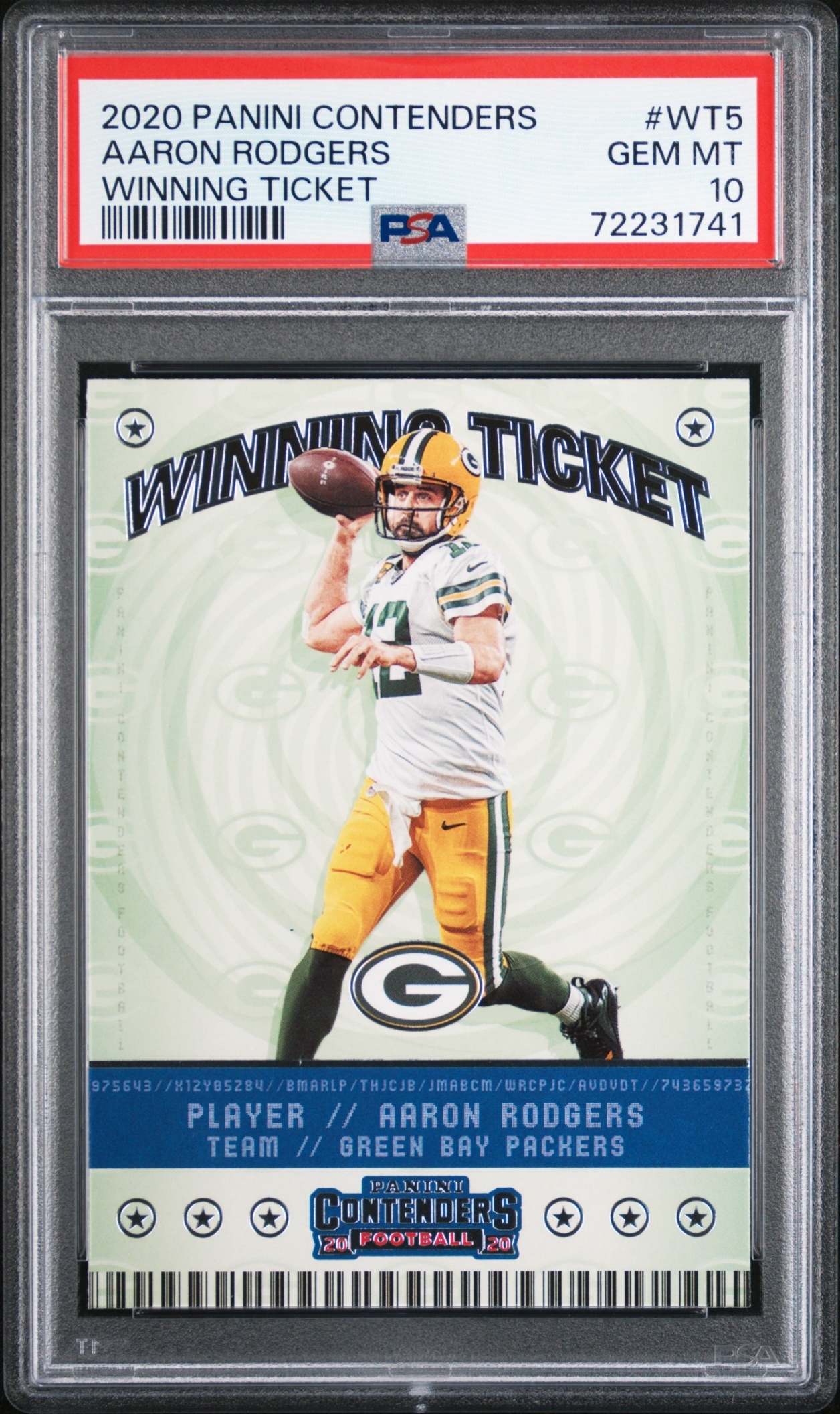 Card image for 2020 Panini Contenders Aaron Rodgers Winning Ticket Orange #WT5 Packers