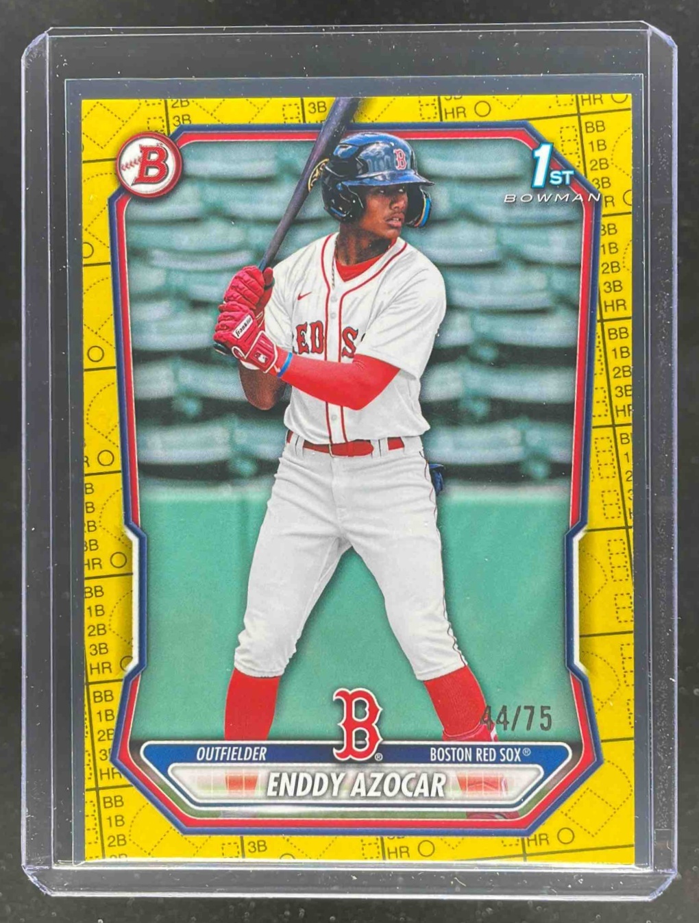 Card image for Enddy Azocar 2026 Bowman Yellow Pattern /75 #BP-23 1st Prospect Boston Red Sox