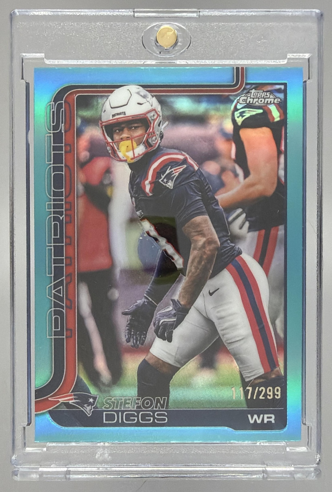Card image for 2025 Topps Chrome Stefon Diggs Teal Refractor /299 #205 Patriots