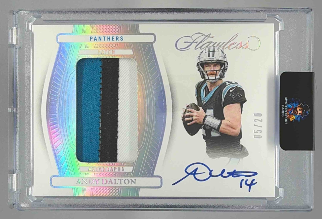 Card image for 2025 Panini Flawless Andy Dalton 2024 Football - Patch Auto Silver #2 MEM Panthers
