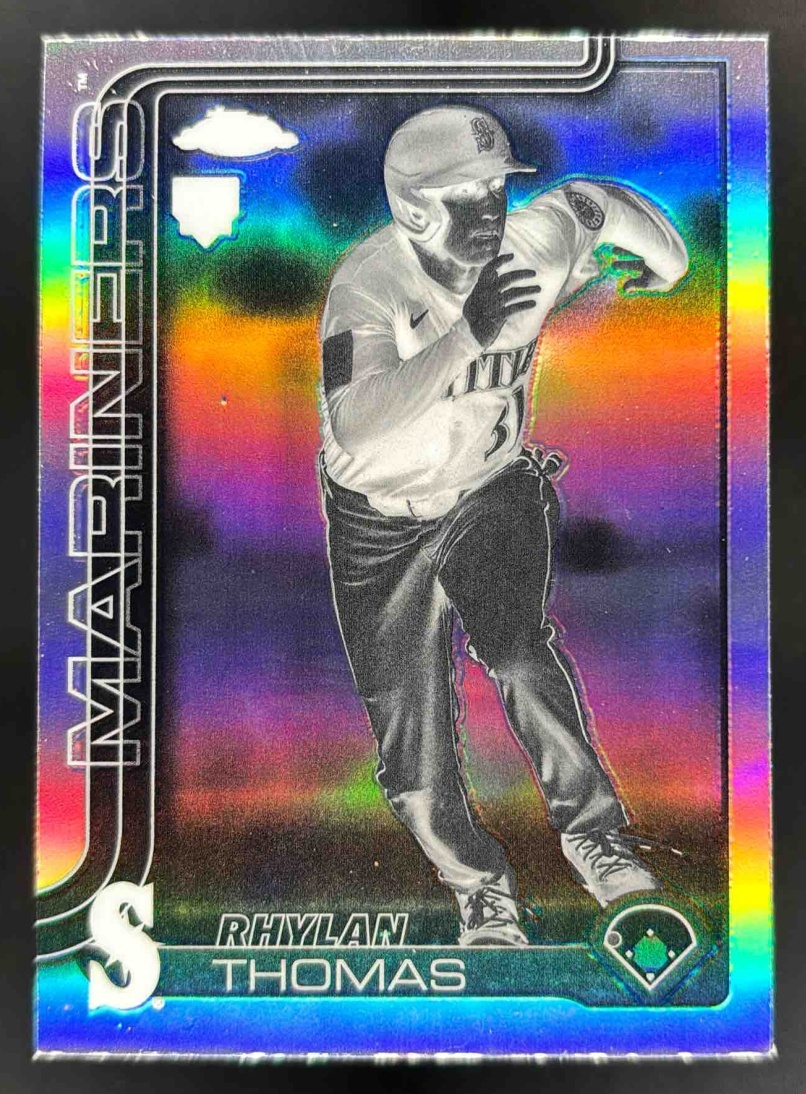 Card image for 2025 Topps Chrome Update Rhylan Thomas Negative Refractor #USC185 RC Mariners