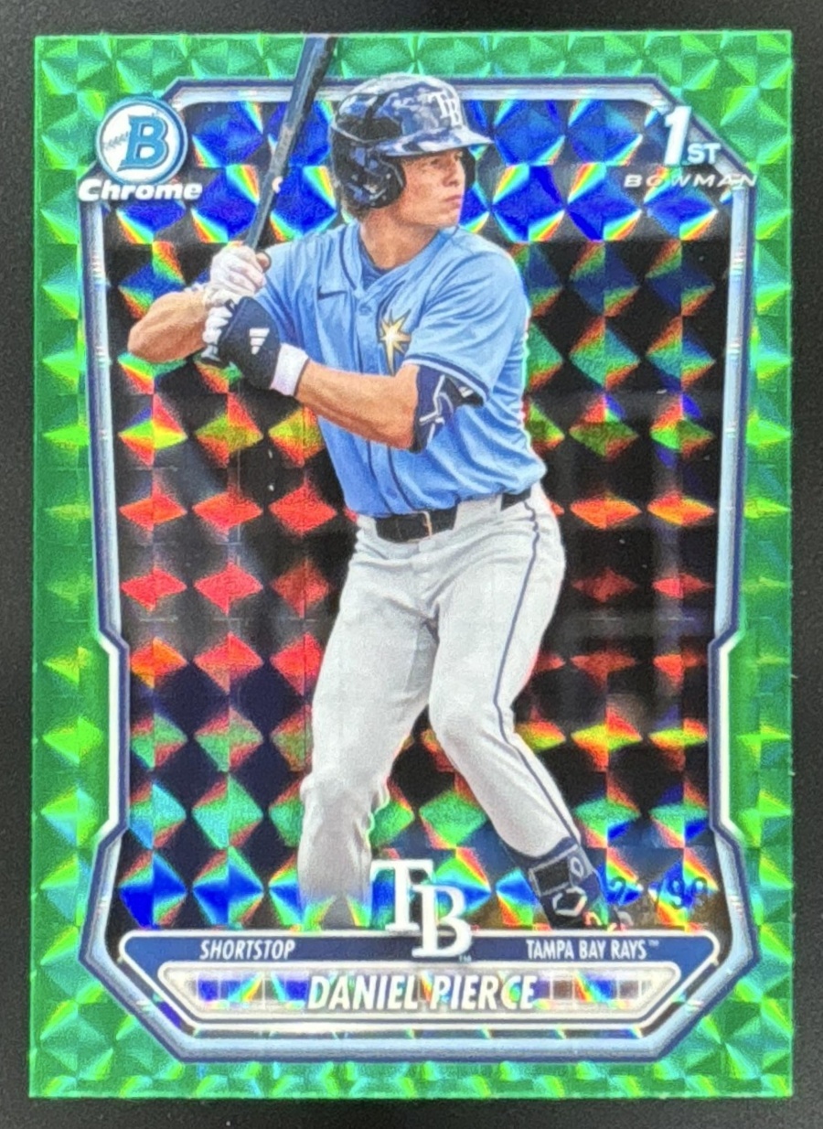 Card image for 2026 Bowman Daniel Pierce Chrome Green Geometric Refractor /99 1st Prospect