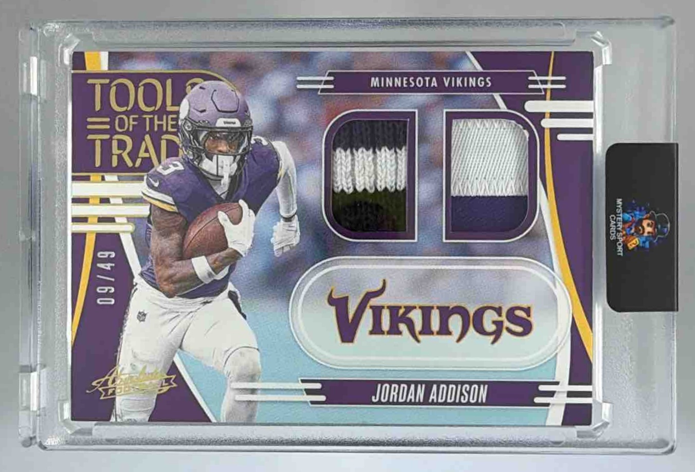 Card image for 2025 Panini Absolute Jordan Addison Tools of the Trade Triple Prime /49 #TTT-JAD Vikings