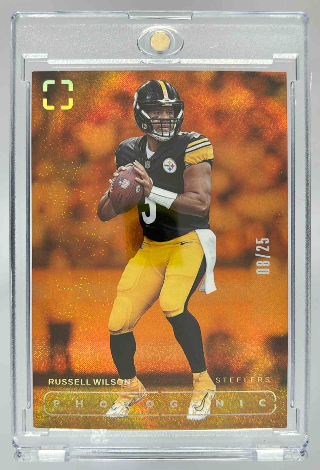 Card image for 2024 Panini Photogenic Russell Wilson Orange /25 #115 Steelers
