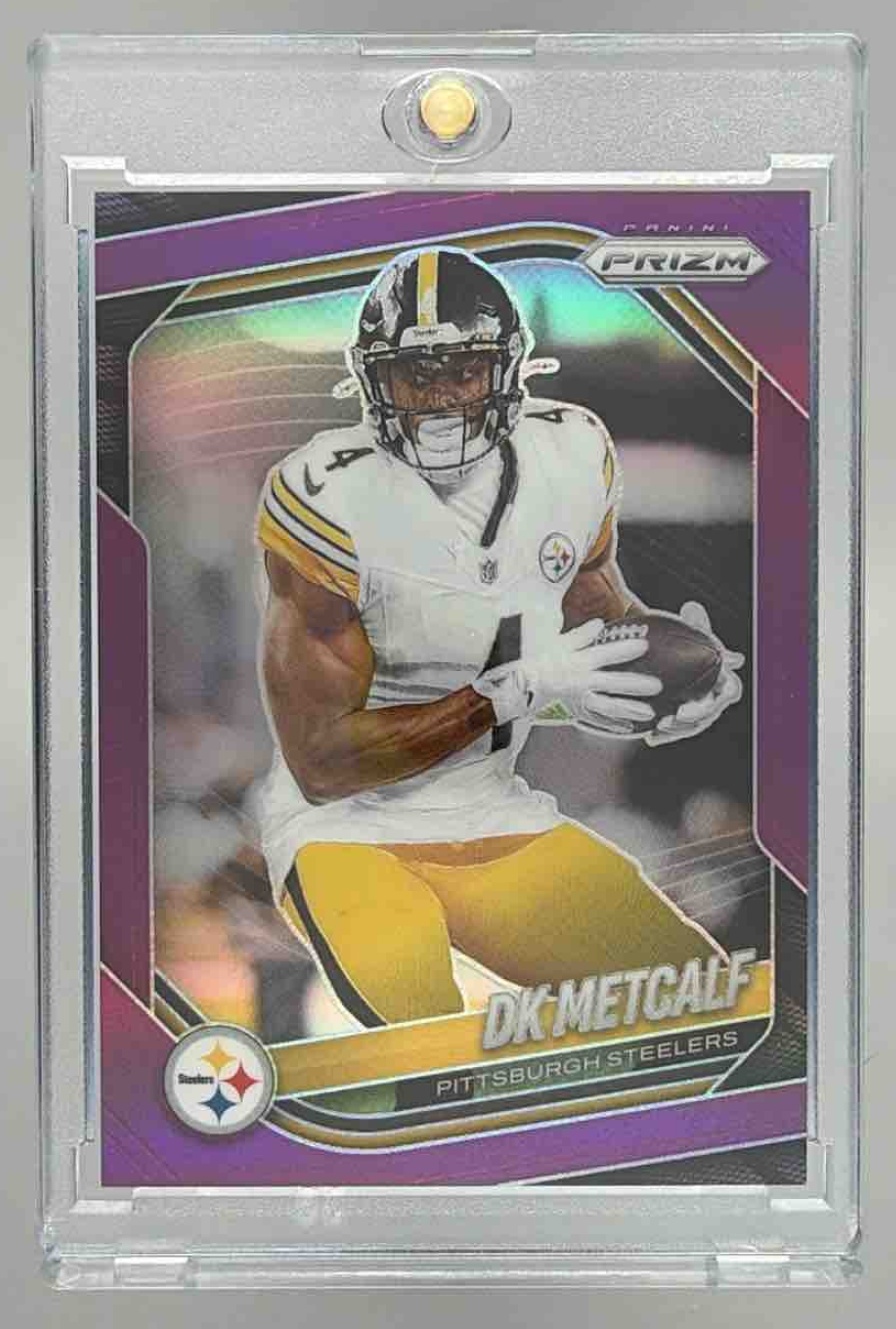 Card image for 2025 Panini Football Prizm DK Metcalf Purple /125 #12 Pittsburgh Steelers