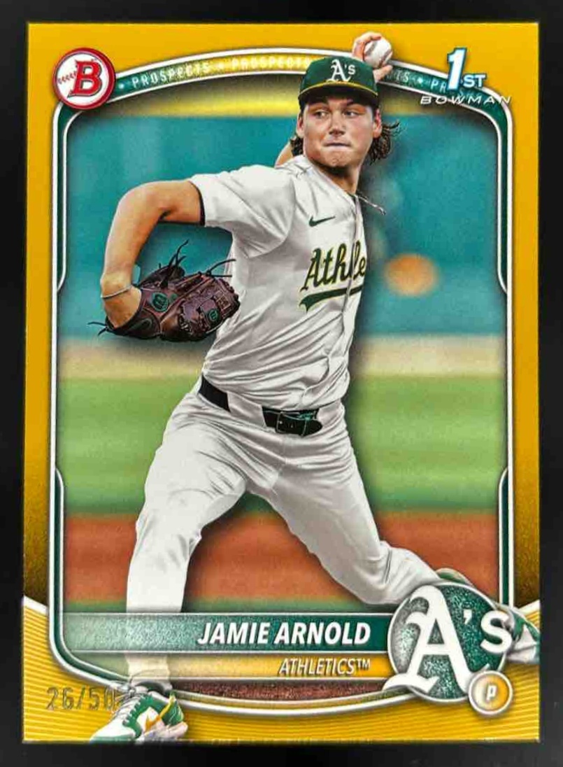 Card image for 2025 Bowman Draft Jamie Arnold Gold Border /50 #BD-30 Athletics