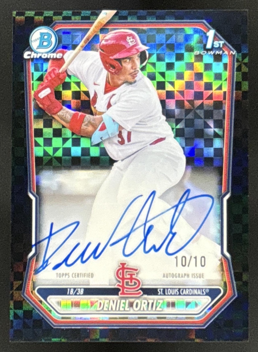 Card image for 2026 Bowman Deniel Ortiz Chrome Auto Black X-Fractor /10 1st Prospect