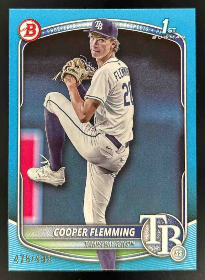 Card image for 2025 Bowman Draft Cooper Flemming Sky Blue Border /499 #BD-166 Rays