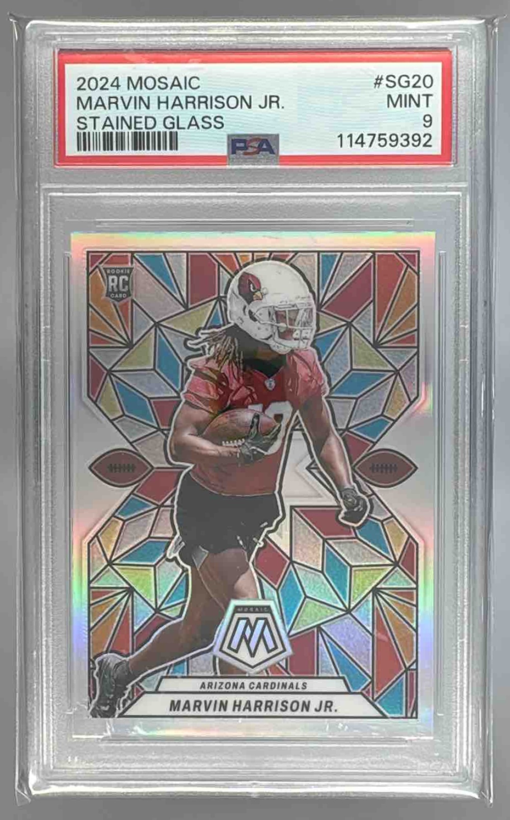 Card image for 2024 Panini Mosaic Marvin Harrison Jr. Stained Glass #SG-20 Cardinals