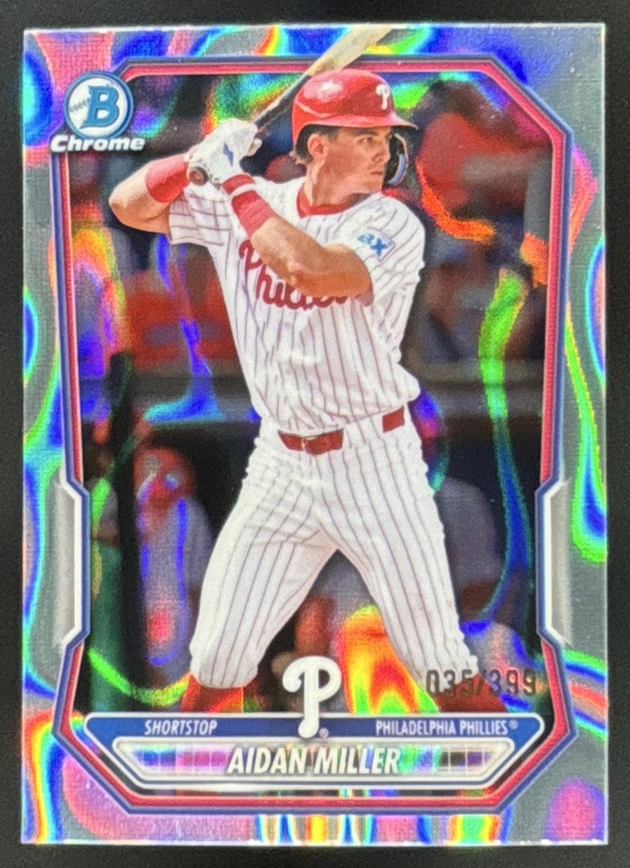 Card image for 2026 Bowman Aidan Miller Chrome Prospects Lava Refractor /399
