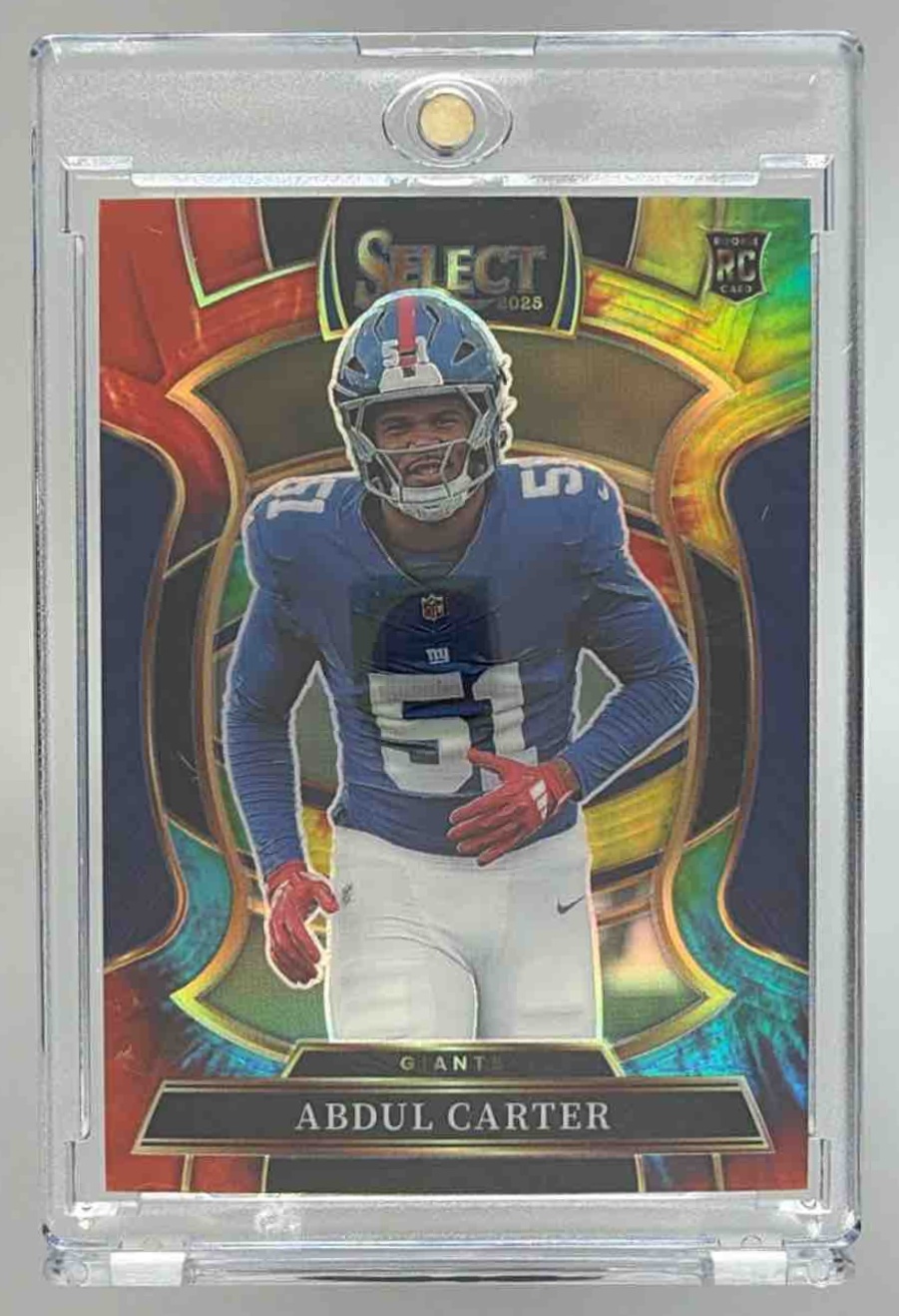 Card image for 2025 Panini Select Abdul Carter Concourse Tie-Dye Prizm /25 #95 RC Giants