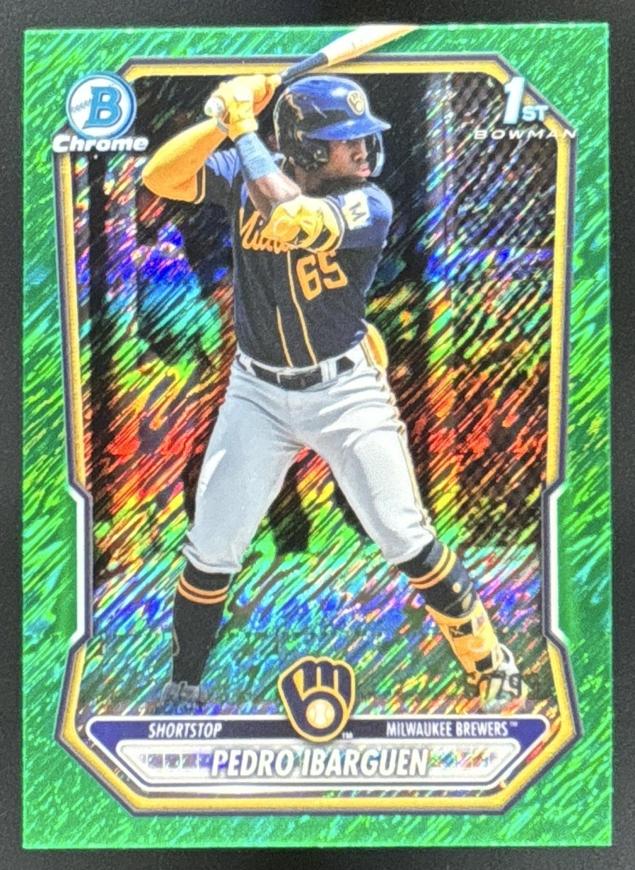Card image for 2026 Bowman Pedro Ibarguen Chrome Green Shimmer Refractor /99 1st Prospect